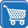 A blue square icon, featuring a white shopping cart symbol embellished with a grid pattern and two wheels, representing the Nitro Rollator Tall Adult.