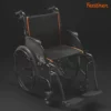 The Feather Light 18 Wheelchair is lightweight and designed in black with orange accents on the seat and backrest. It includes footrests, features a sleek, modern look, and displays Feather in orange text at the top right corner.