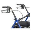 Close-up of the R726 walker in blue with black handles and brake cables, featuring a visible seat at the bottom of the image.