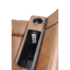 The Golden Technologies®️ Rhea PR 442 is a brown leather recliner with an open storage compartment for your remote control and power ports, plus a built-in cup holder in the armrest.