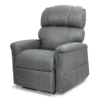 The Golden Technologies®️ Comforter with ZG+ PR 545 is a plush, gray upholstered recliner featuring soft oversized cushions, a comfy backrest, and an extendable footrest.