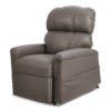 The Golden Technologies®️ Comforter with ZG+ PR 545 is a brown leather recliner featuring a cushioned backrest, armrests, and footrest. Its smooth, modern design is perfect for living room relaxation.