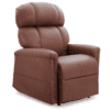 The Golden Technologies®️ Comforter with ZG+ PR 545 is a brown leather recliner chair featuring a high backrest, plush cushioning, wide armrests, and a padded footrest for ultimate comfort and relaxation.