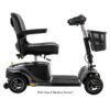 The Revo 2.0 4-wheel is a black mobility scooter featuring a cushioned seat, armrests, a front compact basket, and sturdy wheels. Its classified as an FDA Class II Medical Device.