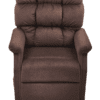 The Golden Technologies®️ Cambridge PR 401 is a plush, brown reclining chair with a high back and cushioned armrests for optimal comfort, featuring tufted upholstery and set on a sleek black metal base.