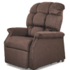 The Golden Technologies®️ Cambridge PR 401 is a plush, brown reclining armchair with a tufted backrest and cushioned arms designed for ultimate comfort and relaxation.