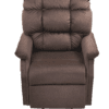 The Golden Technologies®️ Cambridge PR 401 is a plush reclining chair featuring a brown cushioned backrest and armrests with thick tufted upholstery and a sturdy metal base, perfect for comfort and relaxation.