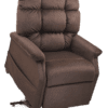 The Golden Technologies® Cambridge PR 401 is a brown recliner chair with cushioned back and armrests designed for comfort, featuring a lift mechanism and shown fully upright against a plain background.