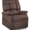 The Golden Technologies®️ Cambridge PR 401 is a plush brown recliner chair with cushioned backrest and armrests, featuring a textured fabric finish.