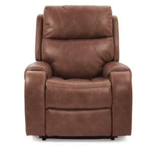 The Golden Technologies®️ Titan PR 448 is a brown leather recliner chair with plush cushioning and stitched detailing on the backrest and armrests, offering a stylish and comfortable seating option.