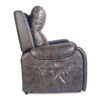 Side view of the Golden Technologies®️ Titan PR 448, a brown leather recliner chair with a cushioned headrest and side pocket, set against a plain white background.