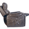 Side view of the Golden Technologies®️ Titan PR 448, a brown leather recliner with plush cushioning and a visible side pocket, shown partially extended into a reclined position.