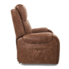 Side view of the Golden Technologies®️ Titan with Twilight PR 449, a brown leather recliner chair featuring cushioned armrests and a side pocket, set against a white background.