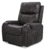 The Golden Technologies®️ Titan with Twilight PR 449 is a dark brown leather recliner chair featuring visible stitching, padded armrests, a side pocket, and a cushioned design with reclining capabilities.
