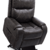 The Golden Technologies® Titan with Twilight PR 449 is a black leather recliner featuring brown stitching, cushioned armrests, and a side pocket. The chair is displayed in a slightly reclined position against a white background.