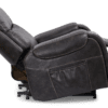 The Golden Technologies®️ Titan with Twilight PR 449 features a brown leather recliner that fully reclines, highlighting its padded armrests and built-in side pocket.