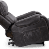 Side view of the Golden Technologies®️ Titan with Twilight PR 449 in dark brown leather, fully reclined with padded armrests, a cushioned headrest, extended footrest, and a visible side storage pocket.