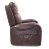 A side view of the Golden Technologies®️ Titan with Twilight PR 449, a brown leather recliner chair featuring plush cushioning and visible seams. It includes a storage pocket on the side and is set against a plain white background.