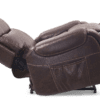 The Golden Technologies®️ Titan with Twilight PR 449 is a brown leather reclining chair featuring a fully reclined position, visible cushions, a side pocket, padded armrests, and an extended footrest.