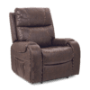 The Golden Technologies®️ Titan with Twilight PR 449 is a brown leather recliner chair that features plush cushions, stitched detailing, and a side pocket, shown against a plain white background.