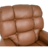 A close-up of the Golden Technologies®️ Cloud PR 510, a plush brown leather recliner chair featuring a padded, tufted backrest and armrests. The smooth upholstery looks inviting against a plain white background.