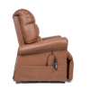 The Golden Technologies®️ Cloud PR 510 is a brown leather recliner chair with a built-in remote control, featuring a plush backrest, cushioned seat, and footrest.