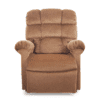 The Golden Technologies®️ Cloud PR 510 is a plush brown recliner chair featuring a tufted backrest and cushioned armrests. Its padded seat promises comfort and relaxation, seen facing forward against a plain white background.