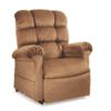 The Golden Technologies®️ Cloud PR 510 is an inviting plush brown recliner with cushioned armrests and a high backrest, upholstered in soft fabric. It looks comfortable against a plain white background.