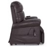 Side view of the Golden Technologies®️ Cloud PR 510 brown leather recliner with attached remote control, featuring plush cushioning for optimal comfort.