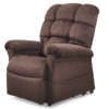 The Golden Technologies®️ Cloud PR 510 recliner features a brown cushioned design with thick padding, high backrest, and plush armrests on a plain white background, ensuring comfortable seating.