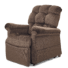 The Golden Technologies®️ Cloud PR 510 is a plush, brown recliner chair with padded armrests and a tufted backrest, shown partially reclined. Its soft upholstery promises comfort and relaxation.