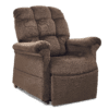The Golden Technologies®️ Cloud PR 510 is a brown plush recliner with padded armrests and a cushioned backrest, set against a plain background. It looks comfortable and inviting, designed for relaxation.