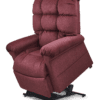 The Golden Technologies®️ Cloud PR 510 is a plush, burgundy lift recliner with a tall, tufted backrest, padded armrests, and metal base. It offers partial recline in an elevated position.