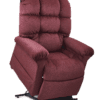The Golden Technologies®️ Cloud PR 510 is a plush, burgundy lift recliner chair featuring padded armrests, a high cushioned backrest, and an elevated design that highlights its lifting mechanism.