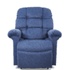 The Golden Technologies®️ Cloud with Twilight PR 515 is a plush blue recliner chair with padded armrests and backrest, featuring a soft fabric finish and a comfortable, cushy design, isolated on a white background.