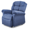 The Golden Technologies®️ Cloud with Twilight PR 515 is a plush blue reclining armchair featuring a high backrest and padded armrests, crafted from soft, textured fabric for ultimate comfort and relaxation.