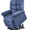 The Golden Technologies®️ Cloud with Twilight PR 515 is a blue, padded recliner chair featuring a lift function. It includes a plush backrest, cushioned armrests, and a forward-tilting mechanism for easy access, with soft and comfortable upholstery.