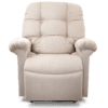 The Golden Technologies®️ Cloud with Twilight PR 515 is a beige upholstered recliner chair featuring a plush, cushioned backrest and armrests. It has a soft texture and is positioned against a plain white background.