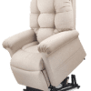 The Golden Technologies®️ Cloud with Twilight PR 515 is a beige reclining chair featuring padded cushions and a lift mechanism, shown partially elevated to highlight its functionality as a lift chair.