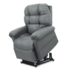 The Golden Technologies®️ Cloud with Twilight PR 515 is a plush, light gray recliner with a lift mechanism, thick cushioned armrests, and a high backrest. It is shown elevated on a white background.