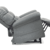 A side view of the Golden Technologies®️ Cloud with Twilight PR 515, a plush gray recliner in full recline with extended footrest, featuring thick cushioning and soft fabric texture.