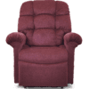 The Golden Technologies®️ Cloud with Twilight PR 515 is a plush maroon recliner chair featuring cushioned armrests and a high backrest, showcased against a white background.