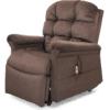 The Golden Technologies®️ Cloud with Twilight PR 515 is a plush brown recliner featuring tufted cushions and a side-attached remote, designed for ultimate comfort and relaxation.
