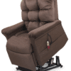 The Golden Technologies®️ Cloud with Twilight PR 515 is a brown, padded recliner featuring a lift mechanism, tufted back, armrests, and a corded remote for easy seating and standing assistance.