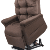 The Golden Technologies®️ Cloud with Twilight PR 515 is a brown, cushioned lift recliner chair featuring a tufted backrest. It is shown in a partially elevated position, highlighting its lifting mechanism.