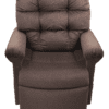 The Golden Technologies® Cloud with Twilight PR 515 is a plush brown recliner chair featuring a tufted back, armrests, and visible seams, positioned upright to showcase its cushiony and comfortable design.