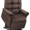 The Golden Technologies®️ Cloud with Twilight PR 515 is a brown recliner chair featuring a thick, tufted backrest and cushioned armrests, slightly elevated to showcase its lift mechanism.