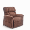 The Golden Technologies® Comforter PR 531 is a plush brown recliner chair featuring a high backrest and cushioned armrests, set against a white background.