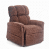 The Golden Technologies®️ Comforter PR 531 is a plush, brown, upholstered recliner chair featuring a high backrest and armrests, displayed on a plain white background.