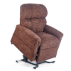 The Golden Technologies® Comforter PR 531 is a brown upholstered recliner chair in a semi-upright position on a white background, featuring a padded design with a lift mechanism to assist in standing up.